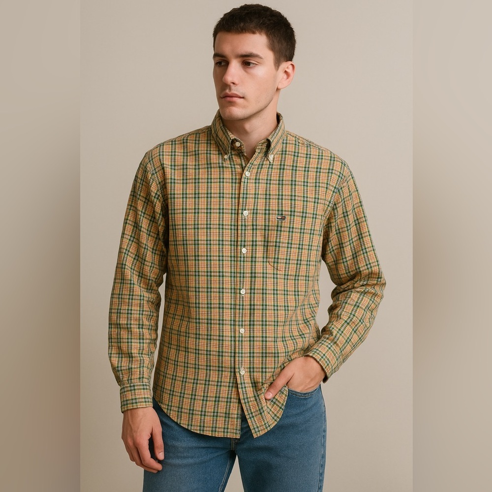 Tommy Hilfiger Iconic Plaid Button Down Lrg‎ Embroidered Logo Vintage 90s Preppy